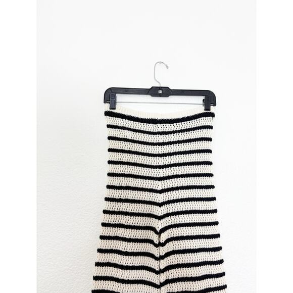 Zara Black White Knit Striped Wide Leg Pants Size Small High Rise Stretch Beach - Picture 11 of 13
